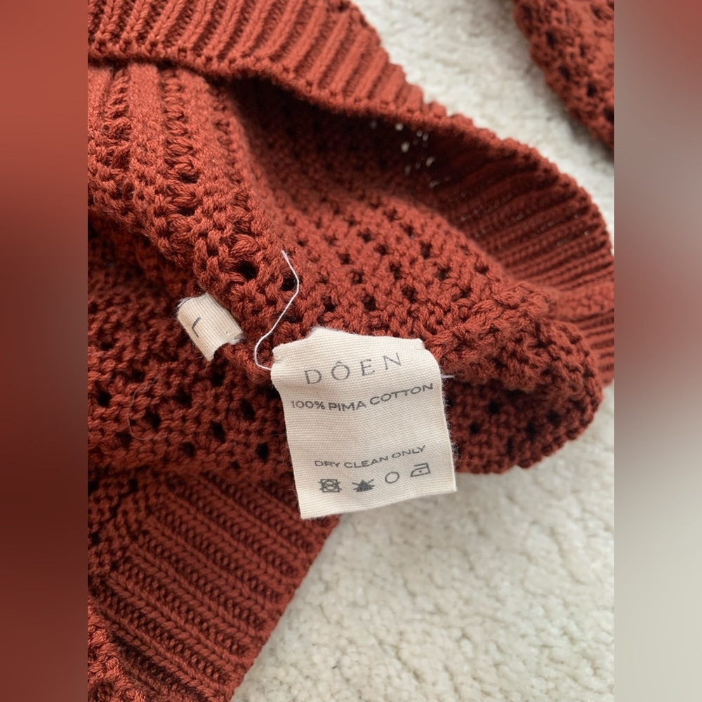 Doen Size Large Talia Knit Pima Cotton Sweater in Chile with Crochet Lace Collar - Picture 11 of 15